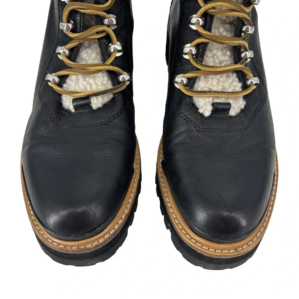 Marc Fisher W-8.5M Lizzie Black Leather & Sheepkin Lugsole Ankle‎ Boots